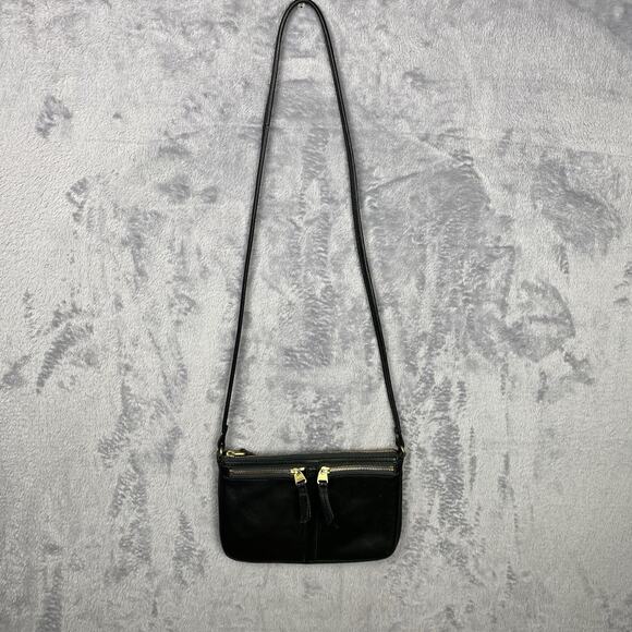 FOSSIL Black Leather Small Satchel‎ Crossbody Shoulder Messenger Bag Purse - Picture 2 of 10